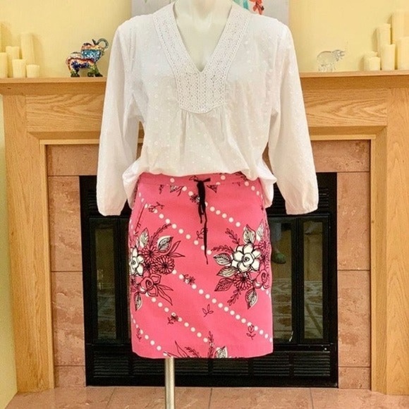 Loft Pink Floral Cotton Tie Waist Skirt - Picture 1 of 5